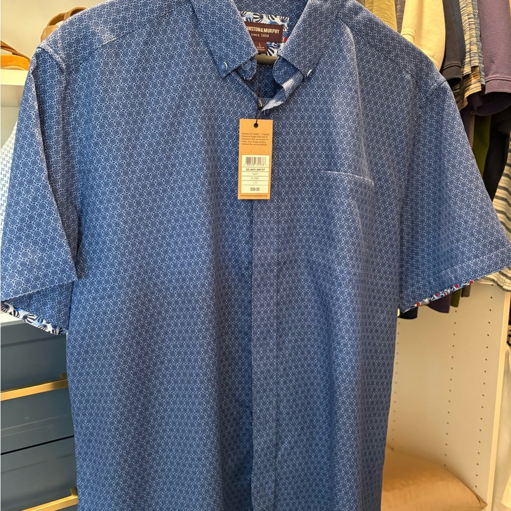 Johnston & Murphy Navy Geometric Button Down Shirt